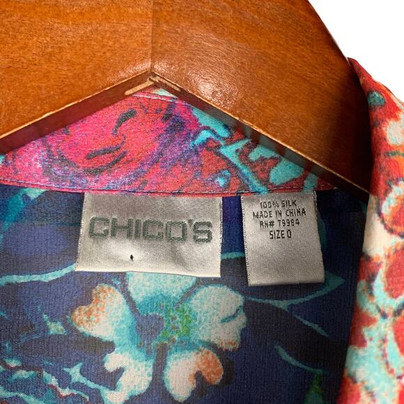 Chicos Shirt Button Front Silk Colorful Sheer Blouse Top Women’s 0 or S 4 - Picture 4 of 9
